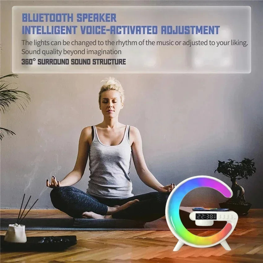 RGB Night Light Lamp Multifunction Alarm Clock TF Blueotooth Speaker 15W Wireless Charger Station Pad For iPhone 15 14 13 12 8